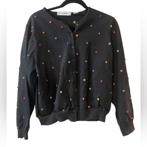 Marisa Christina Button Up Colorful Polka Dot Textured Cardigan XL